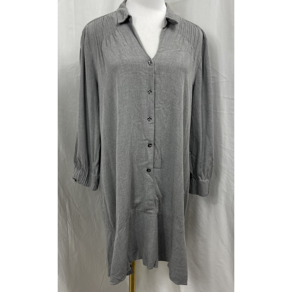H HALSTON Button-front Collared Shirt Dress In Heather Grey Large